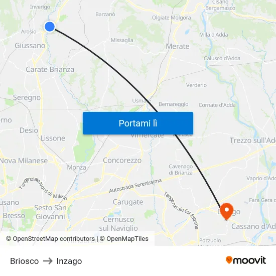 Briosco to Inzago map