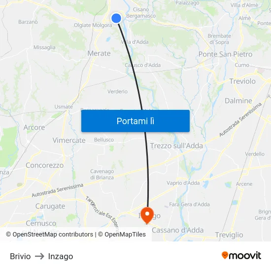 Brivio to Inzago map