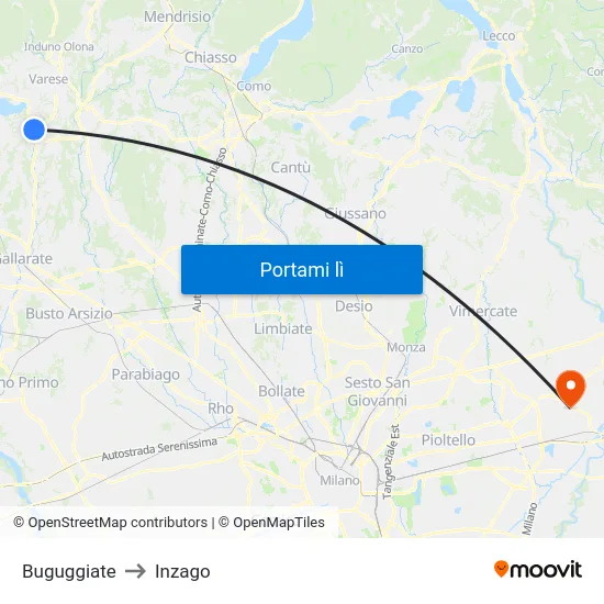 Buguggiate to Inzago map