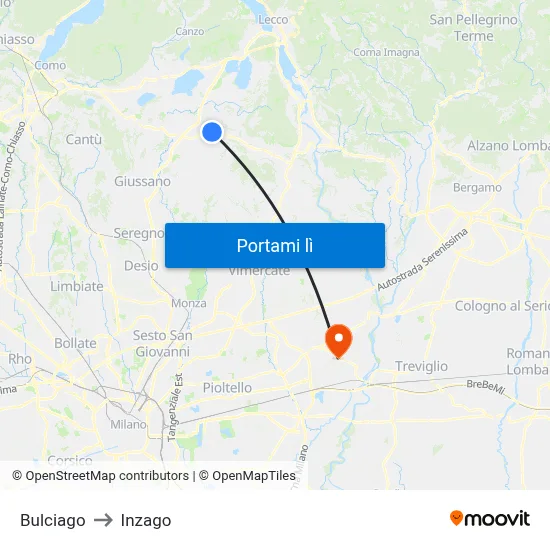 Bulciago to Inzago map