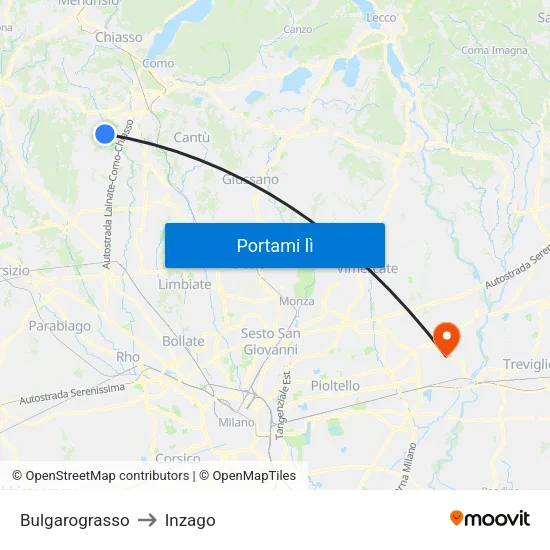 Bulgarograsso to Inzago map