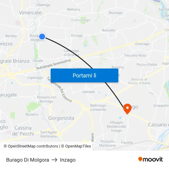 Burago Di Molgora to Inzago map