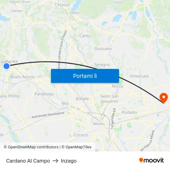 Cardano Al Campo to Inzago map