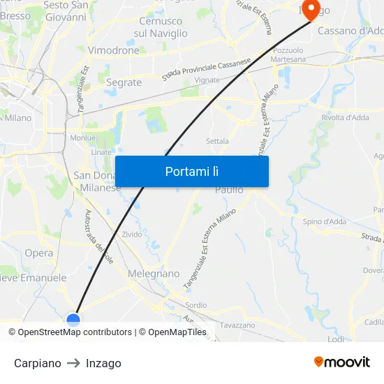 Carpiano to Inzago map