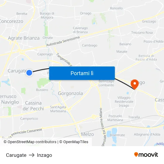 Carugate to Inzago map