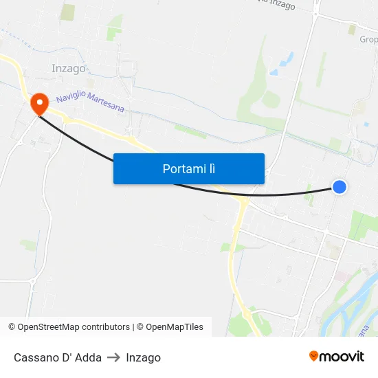 Cassano D' Adda to Inzago map