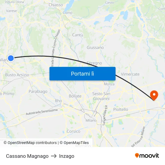Cassano Magnago to Inzago map
