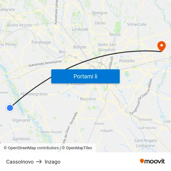 Cassolnovo to Inzago map