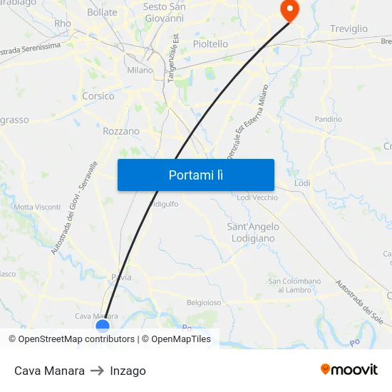 Cava Manara to Inzago map