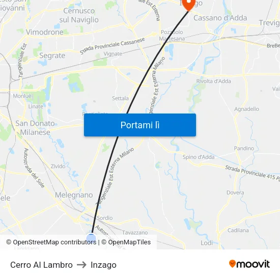 Cerro Al Lambro to Inzago map