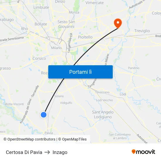 Certosa Di Pavia to Inzago map