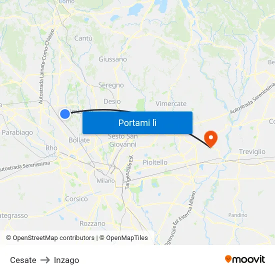 Cesate to Inzago map