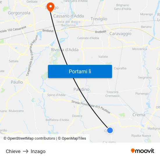 Chieve to Inzago map