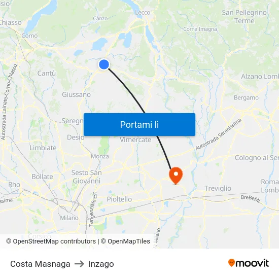 Costa Masnaga to Inzago map