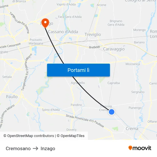 Cremosano to Inzago map