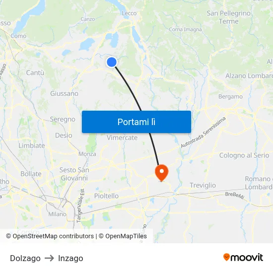 Dolzago to Inzago map
