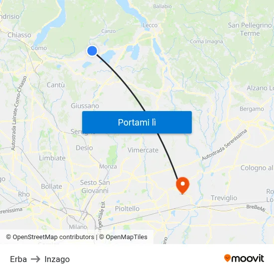 Erba to Inzago map