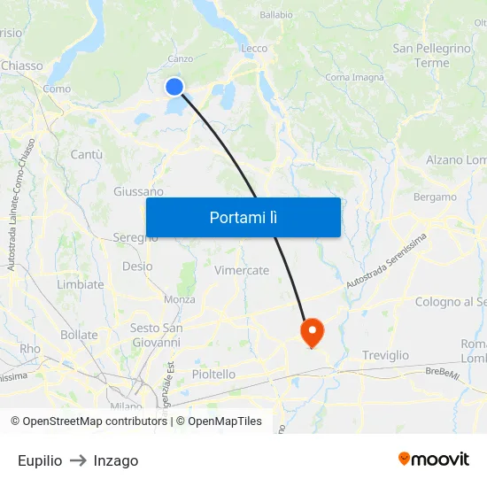 Eupilio to Inzago map