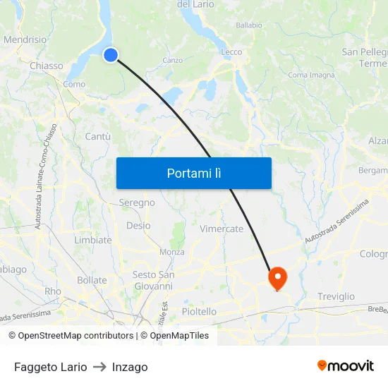 Faggeto Lario to Inzago map