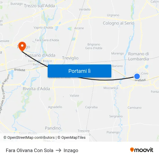 Fara Olivana Con Sola to Inzago map