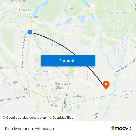 Fino Mornasco to Inzago map