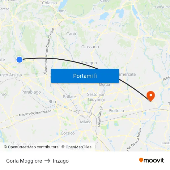 Gorla Maggiore to Inzago map