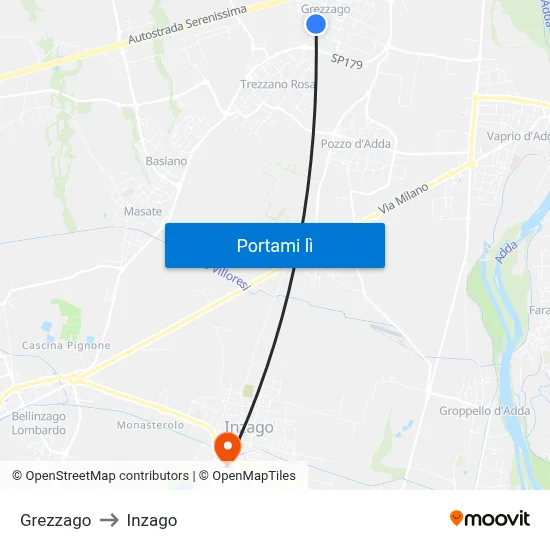 Grezzago to Inzago map