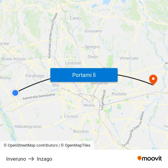 Inveruno to Inzago map