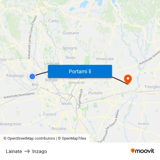 Lainate to Inzago map