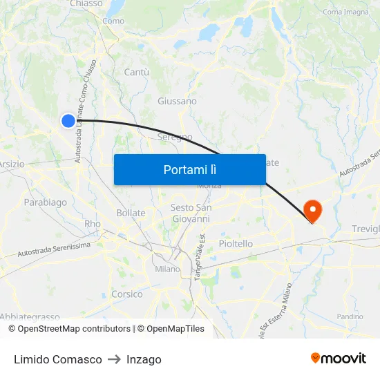 Limido Comasco to Inzago map