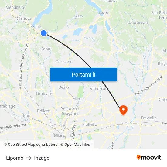 Lipomo to Inzago map