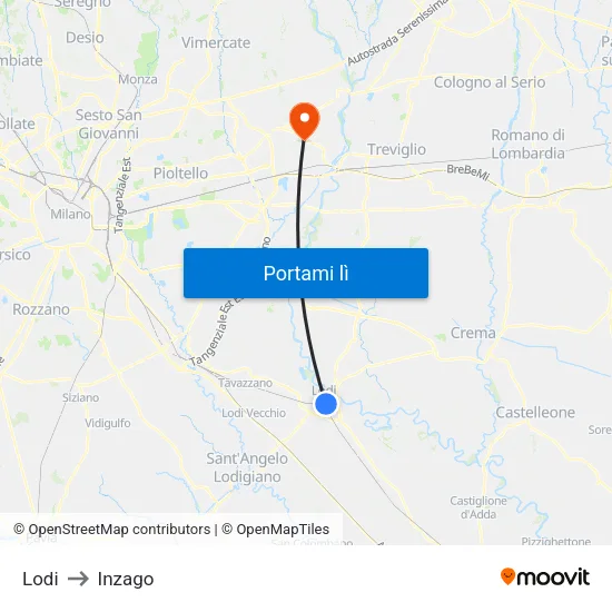 Lodi to Inzago map