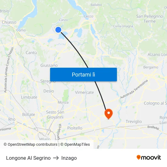 Longone Al Segrino to Inzago map