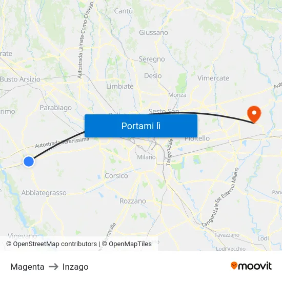 Magenta to Inzago map