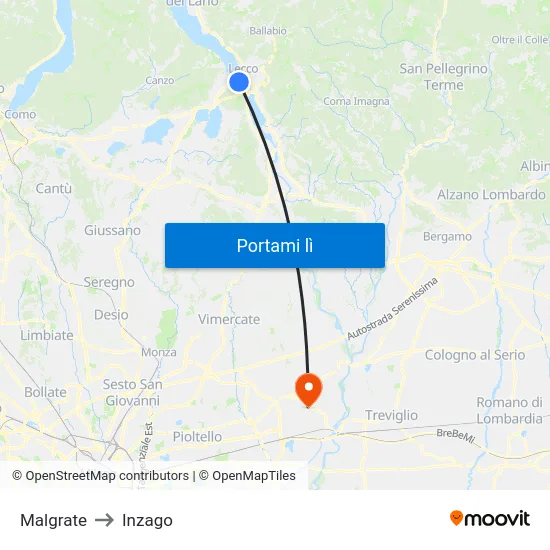 Malgrate to Inzago map