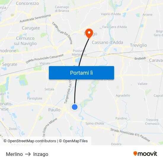Merlino to Inzago map