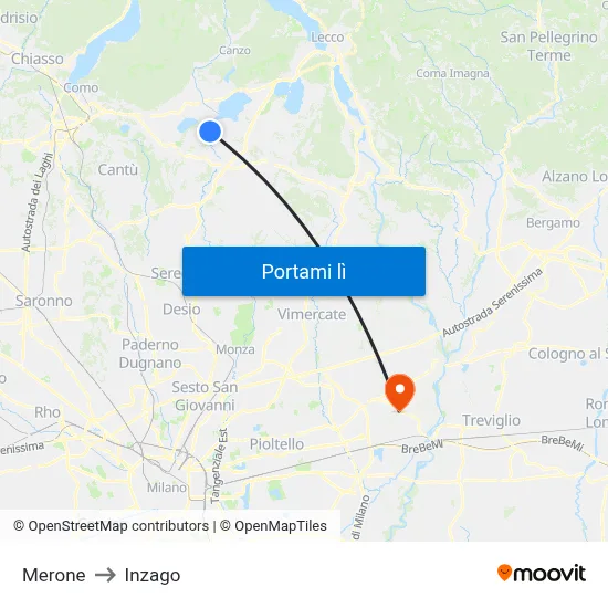 Merone to Inzago map