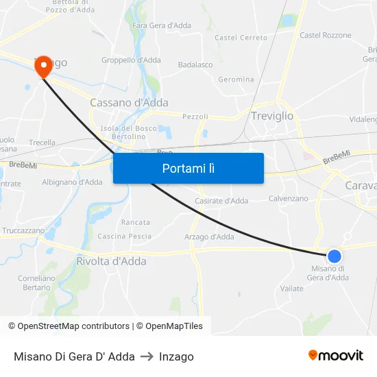 Misano Di Gera D' Adda to Inzago map