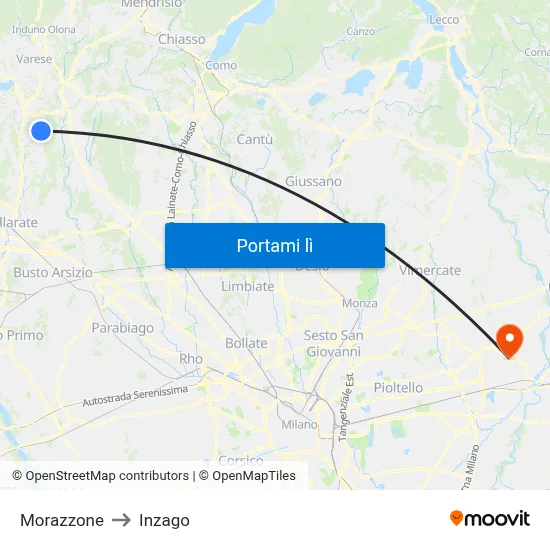 Morazzone to Inzago map