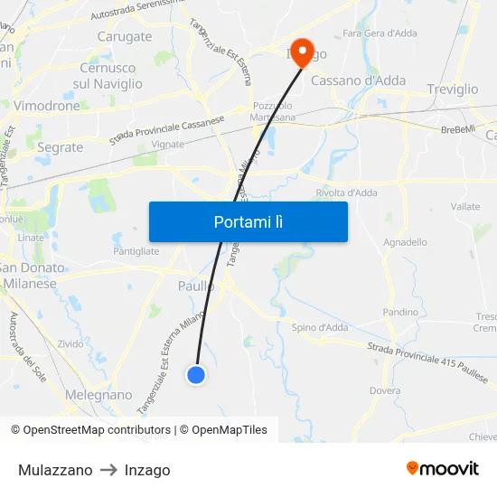 Mulazzano to Inzago map