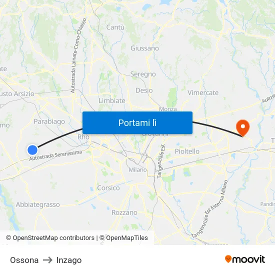 Ossona to Inzago map