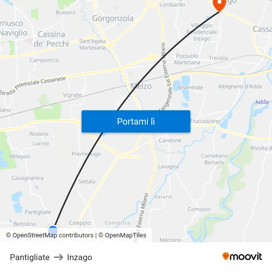 Pantigliate to Inzago map