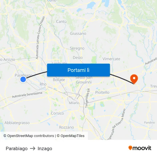 Parabiago to Inzago map