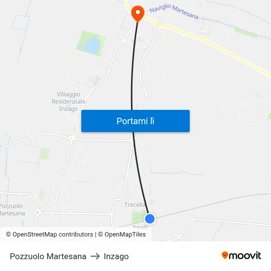 Pozzuolo Martesana to Inzago map