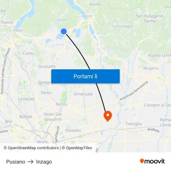 Pusiano to Inzago map