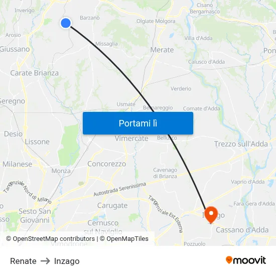 Renate to Inzago map