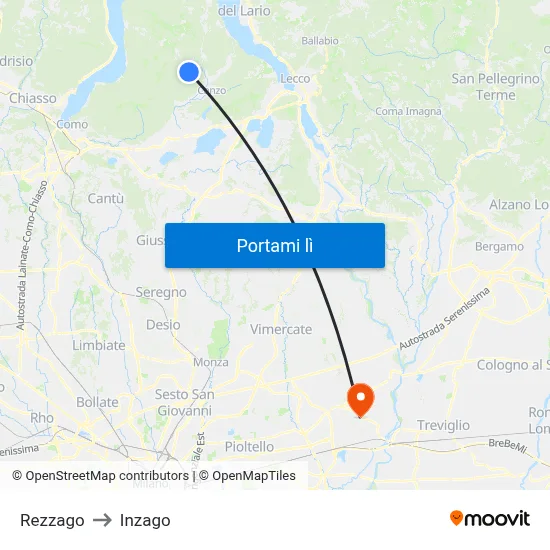 Rezzago to Inzago map