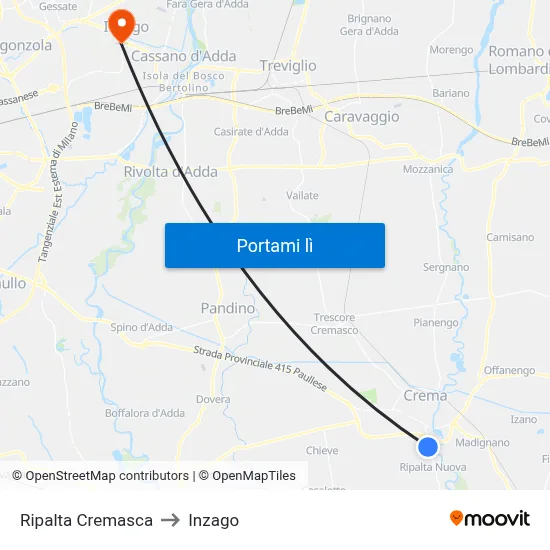 Ripalta Cremasca to Inzago map