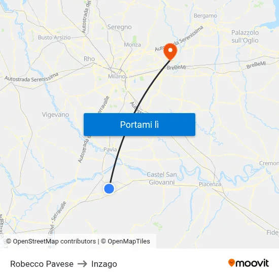 Robecco Pavese to Inzago map