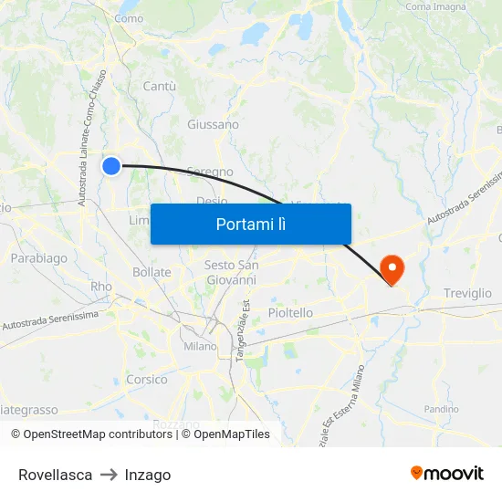 Rovellasca to Inzago map